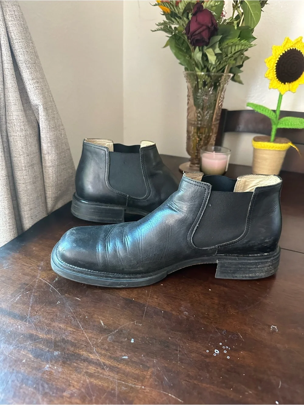 Kenneth Cole Black Leather Square-Toe Chukka Boots Made In Italy
